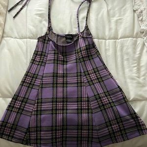 Purple Plaid High Waist Flared Cami Dress Without Tee